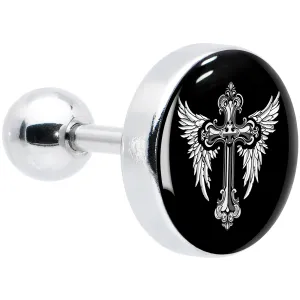 16 Gauge 1/4 Black White Winged Cross Tragus Cartilage Earring