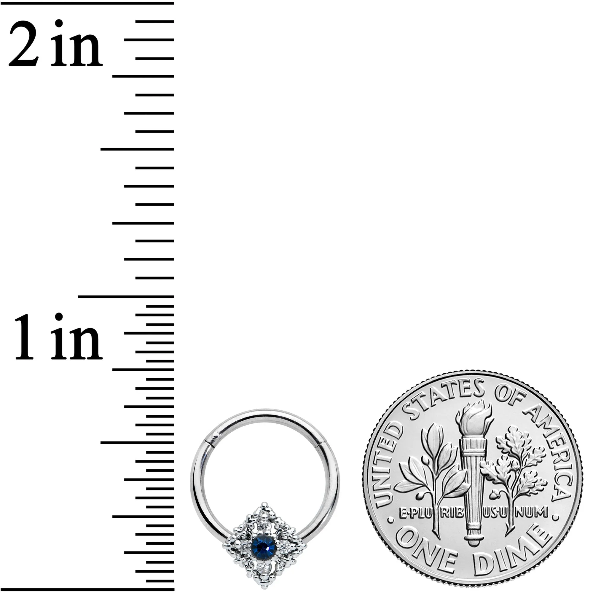 16 Gauge 3/8 Clear Blue Gem Textured Rhombus Cross Hinged Segment Ring