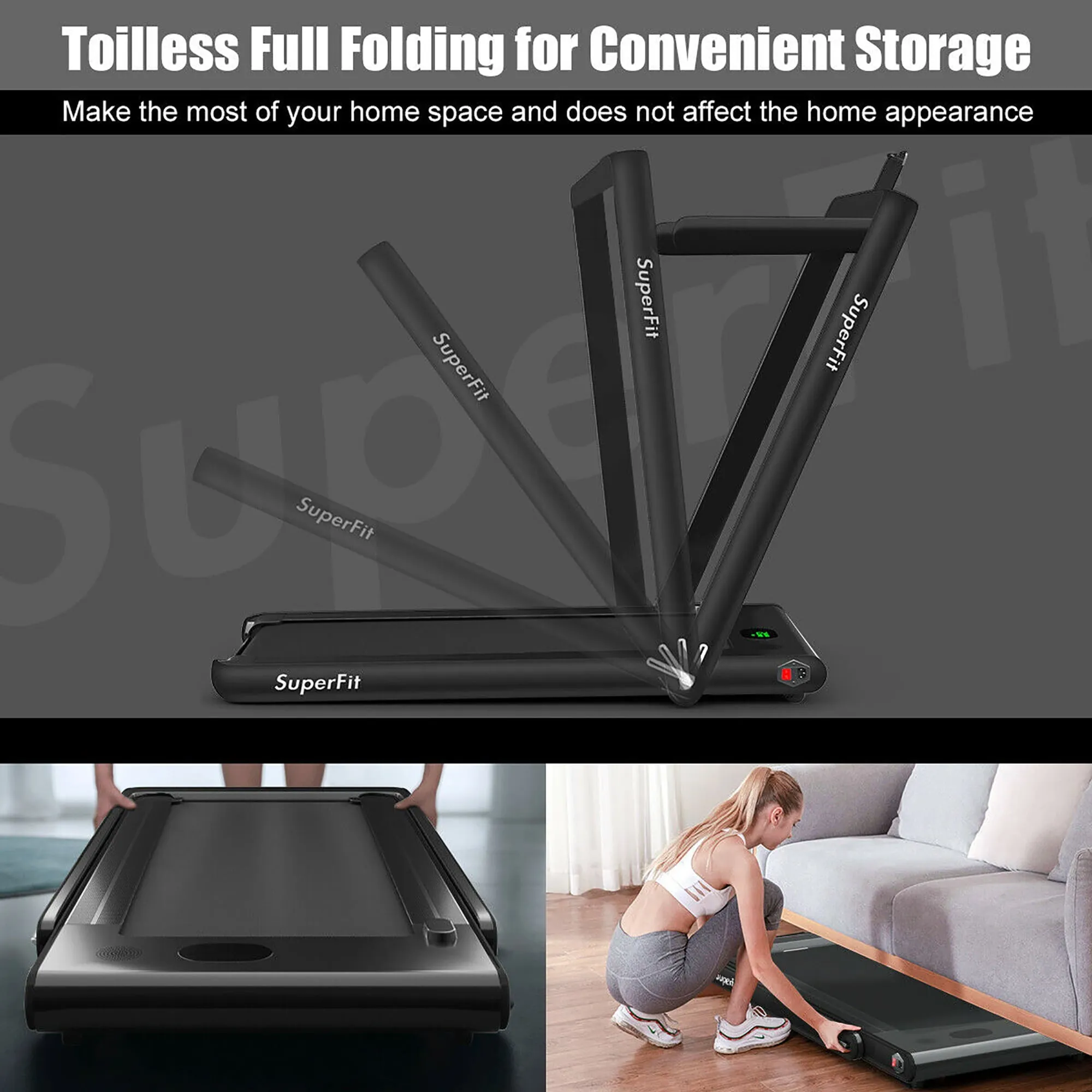2 in 1 Folding Treadmill Remote Control W/ APP  Speaker