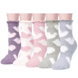 5 Pack Fluffy Lovely Cute Socks Gifts, Fuzzy Anti-Slip Socks for Women Girls, Non Slip Slipper Socks with Grippers