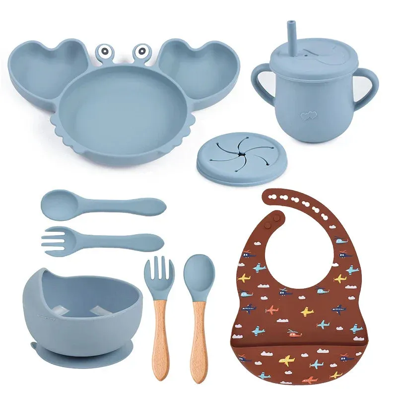 9Pcs Baby Silicone Non-Slip Suction Feeding set