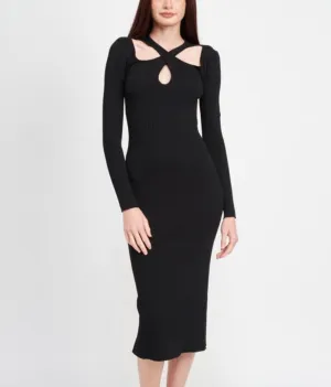 Black Cross Knit Dress