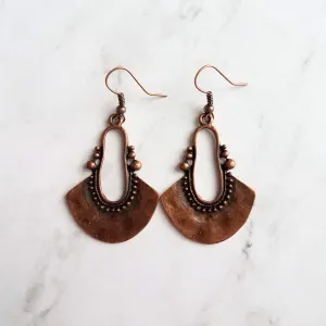 Bohemian Copper Earrings, dark antique copper, oxidized copper, Bali edge, lightweight earring, boho earrings, copper teardrop medallion