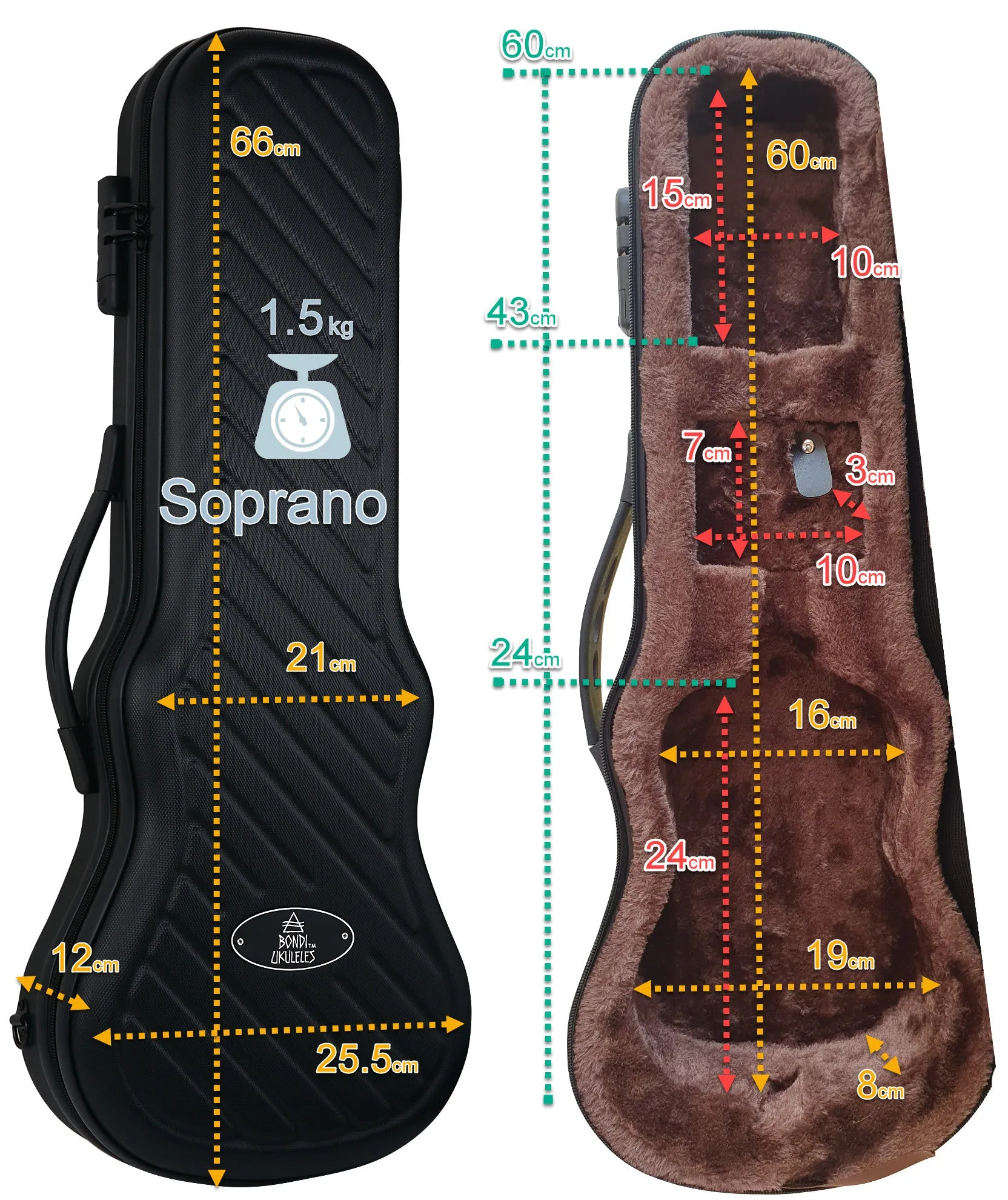 Bondi Shock-Rock Soprano Ukulele Hard Case - Gold