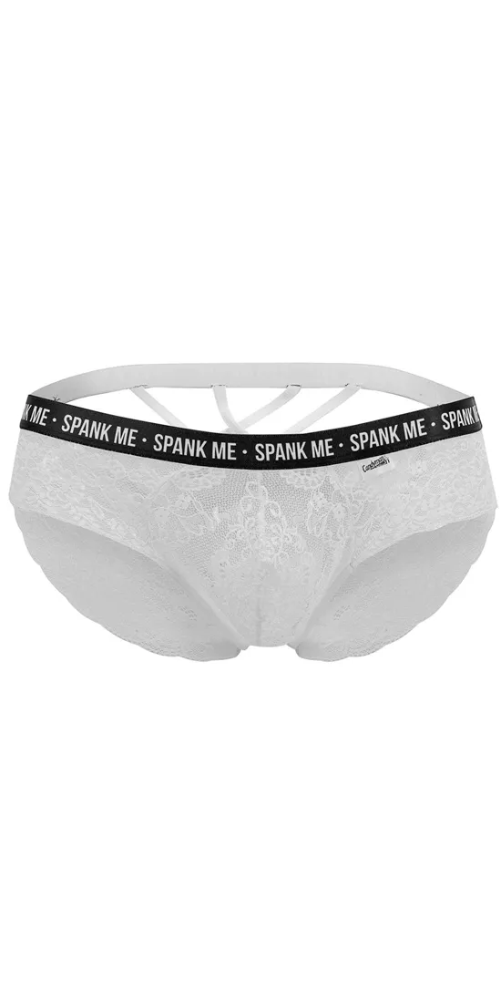 Candyman 99615 Spank Me Lace Briefs White