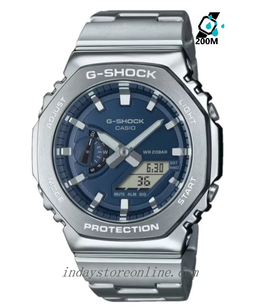 Casio G-Shock G-Steel Men's Watch GM-2110D-2B Stainless Steel Band Shock Resistant Mineral Glass