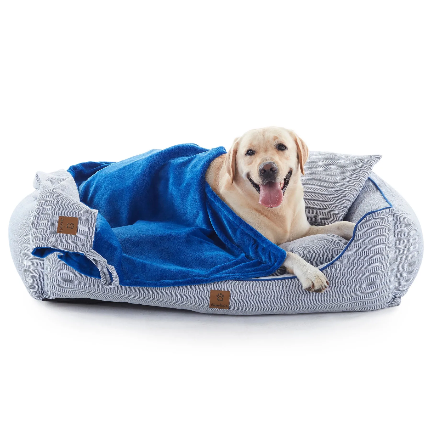 Charlie's Hampton Herringbone 3pc Dog Bed Blue Small