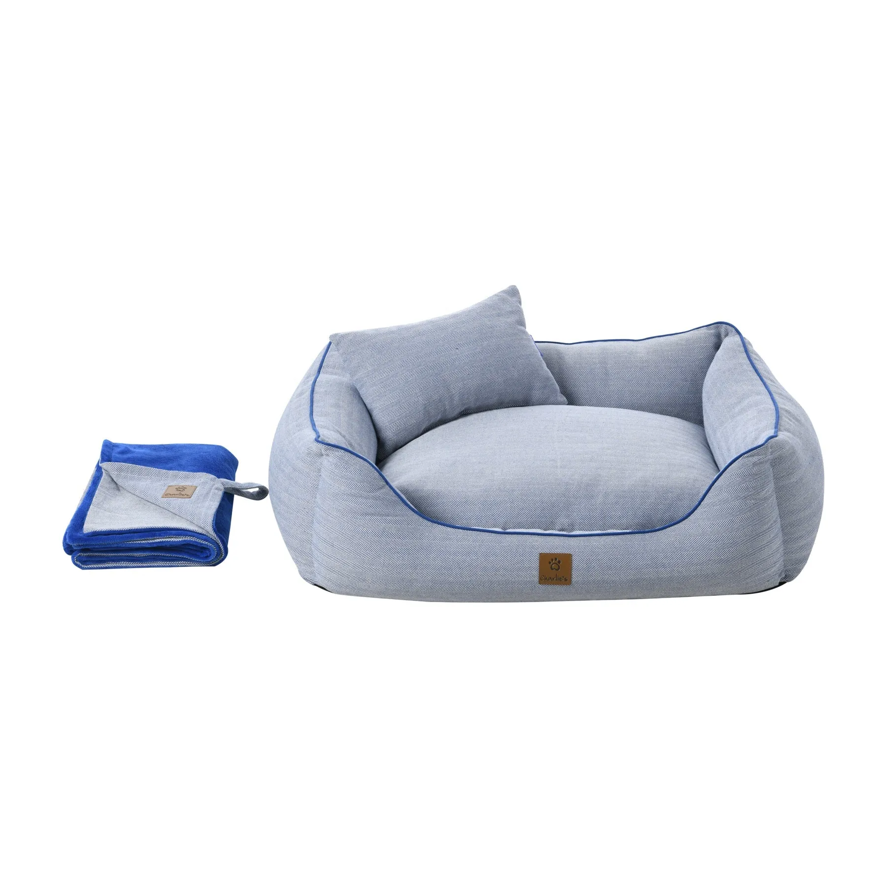 Charlie's Hampton Herringbone 3pc Dog Bed Blue Small