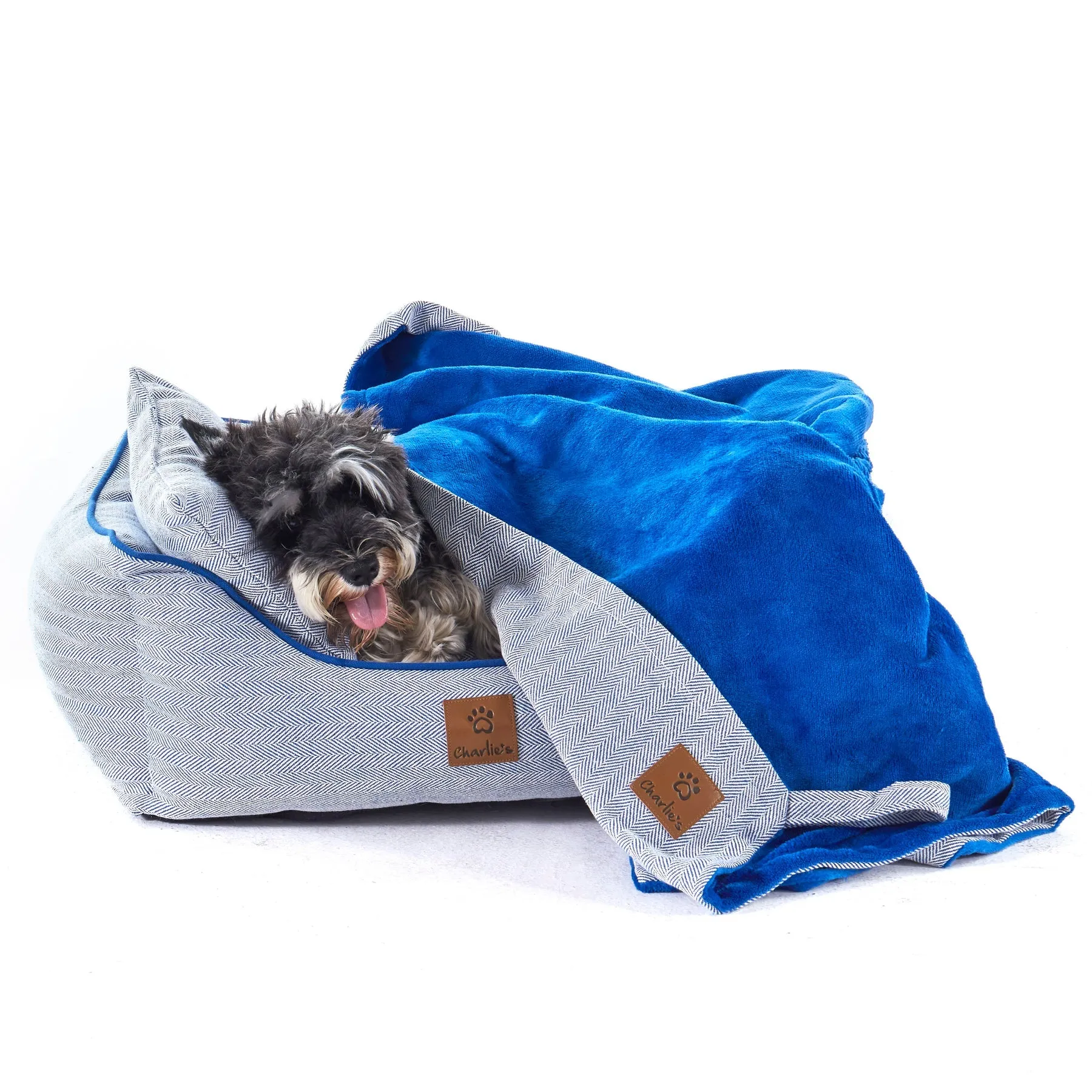 Charlie's Hampton Herringbone 3pc Dog Bed Blue Small