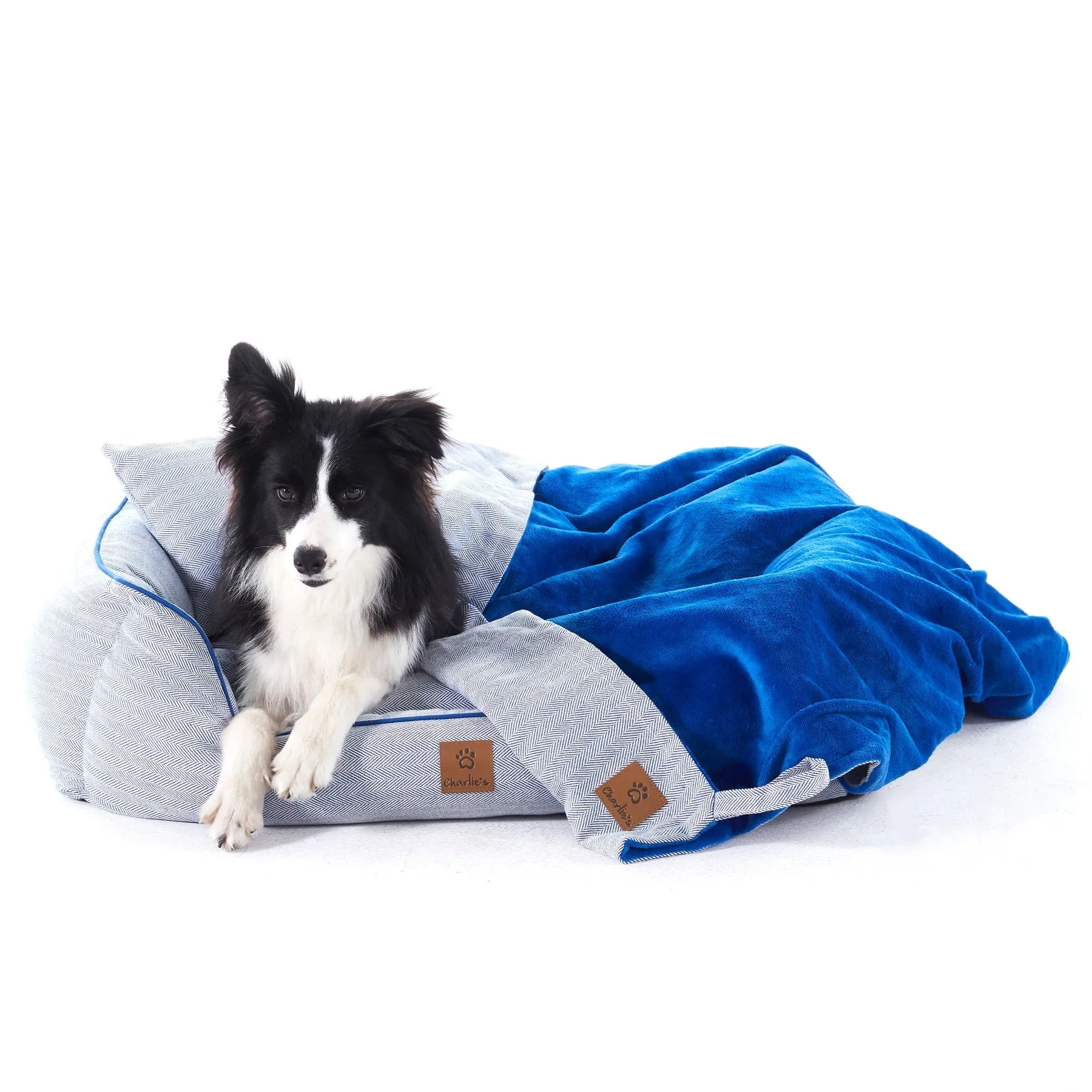 Charlie's Hampton Herringbone 3pc Dog Bed Blue Small