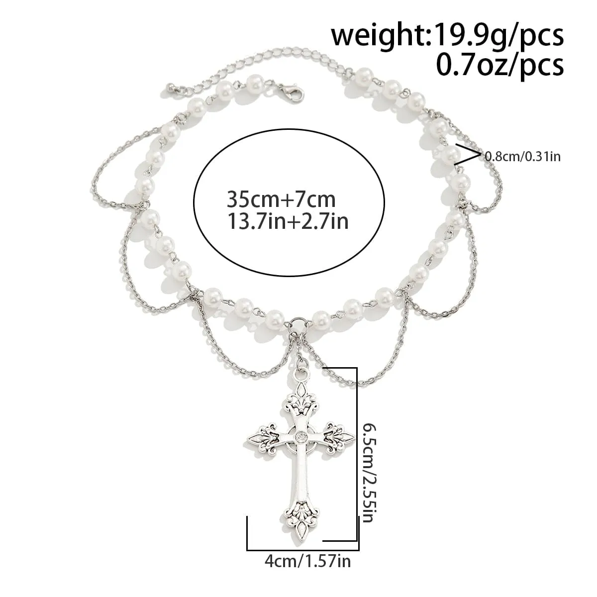 Chic Layered Cross Pendant Turquoise Pearl Chain Necklace