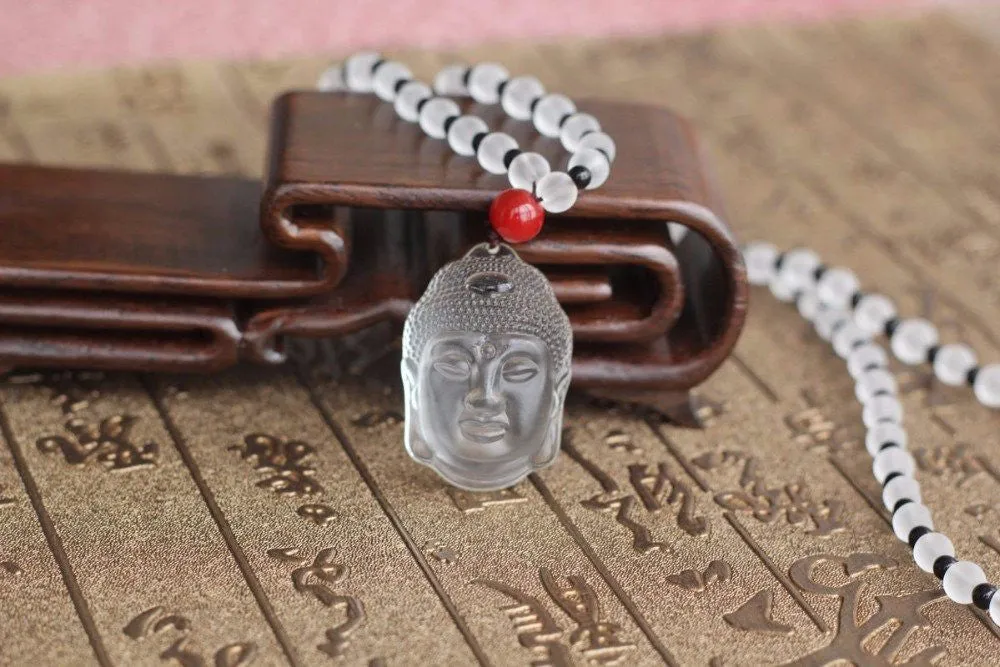 Clear Crystal Quartz Buddha Head Necklace