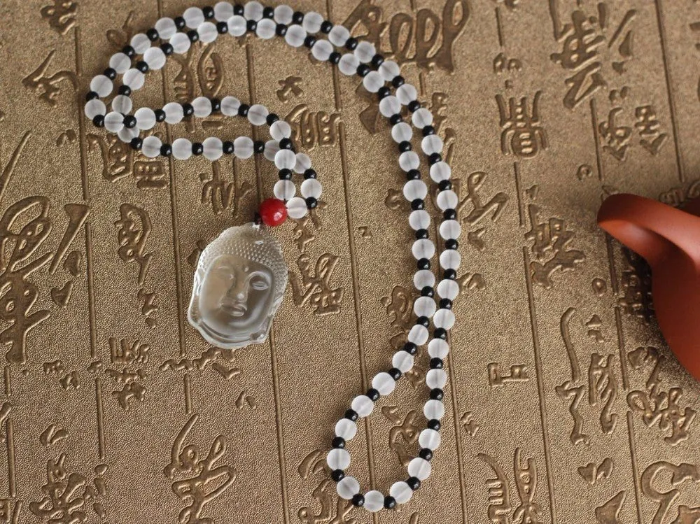 Clear Crystal Quartz Buddha Head Necklace