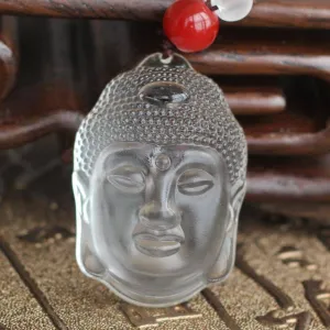 Clear Crystal Quartz Buddha Head Necklace