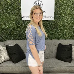 Country Blue Criss Cross Shoulders Top