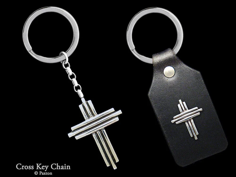 Cross Key Chain / Key Ring Sterling Silver