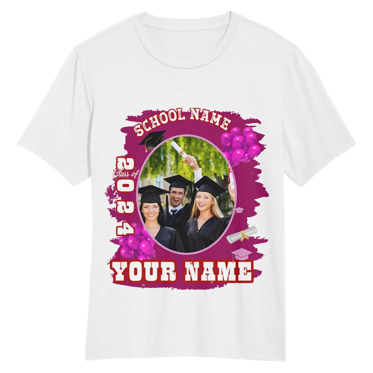 Custom White Red 3D Graduation Performance T-Shirt