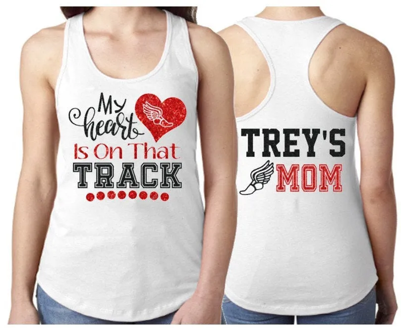 Glitter Track Tank Top | Glitter My Heart is on that Track | Track Mom Tank Top | Track & Field Tank Top | Racerback | Track Spirit Wear
