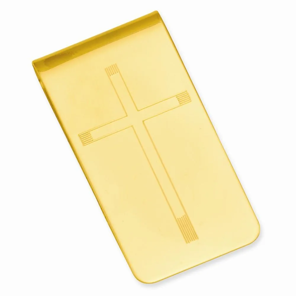 Gold Plated Cross Engravable Money Clip