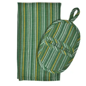 Hand Woven Dish Towel & Pot Holder Gift Set | Poblano Stripe
