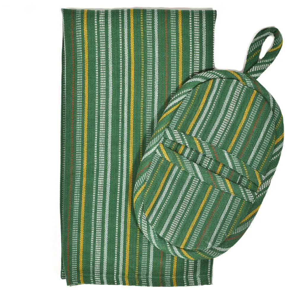 Hand Woven Dish Towel & Pot Holder Gift Set | Poblano Stripe