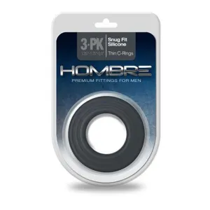 Hombre Snug-Fit Silicone Thin C-Rings - 3 Pack -  Charcoal