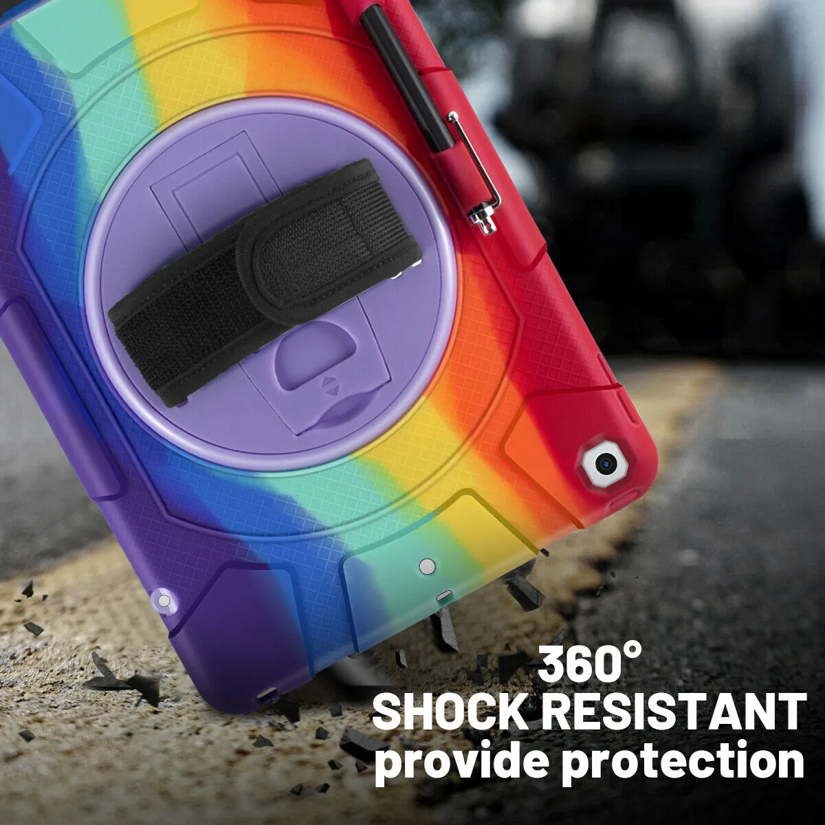 iPad 10.2" Hybrid Case Heavy Duty Shockproof Stand Cover Case with Strap
