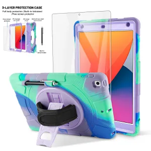 iPad 10.2" Hybrid Case Heavy Duty Shockproof Stand Cover Case with Strap