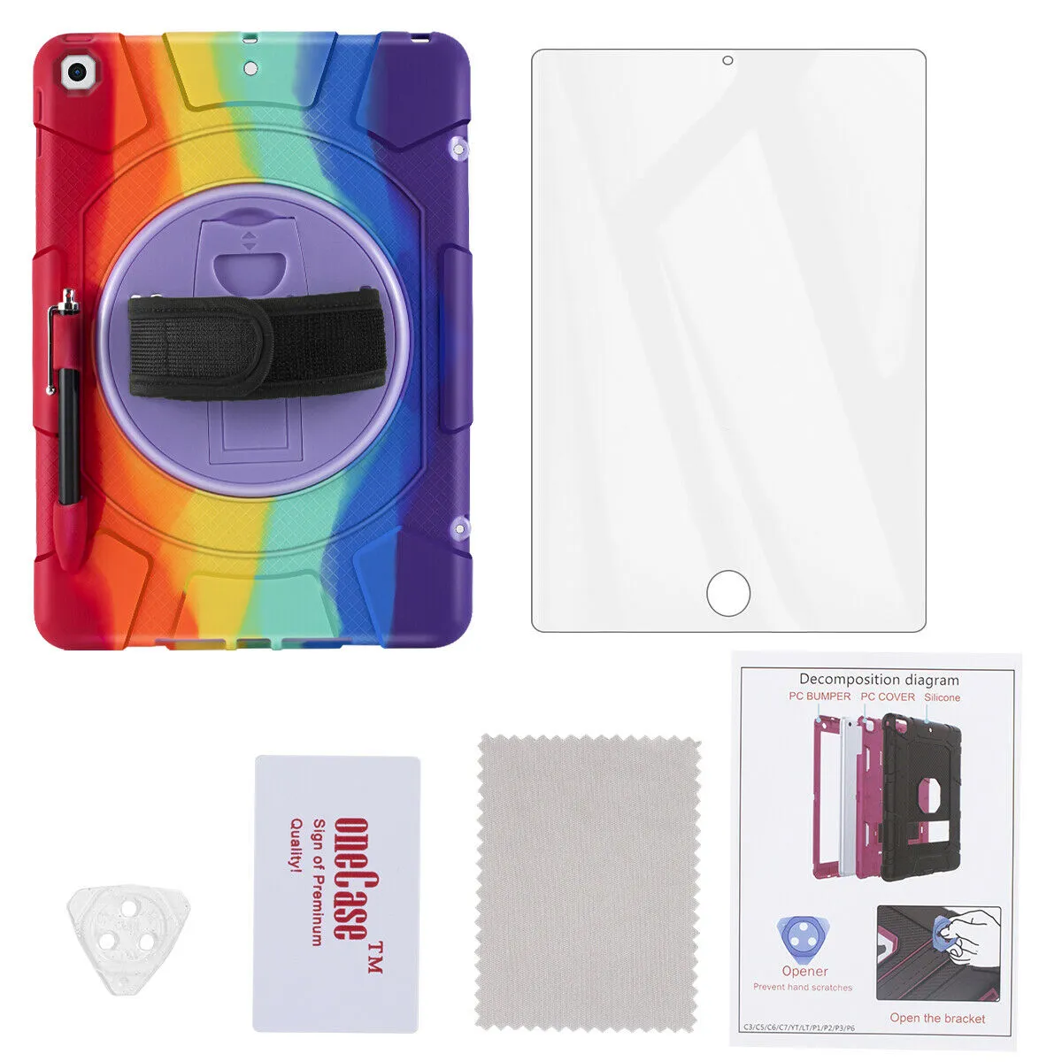 iPad 10.2" Hybrid Case Heavy Duty Shockproof Stand Cover Case with Strap