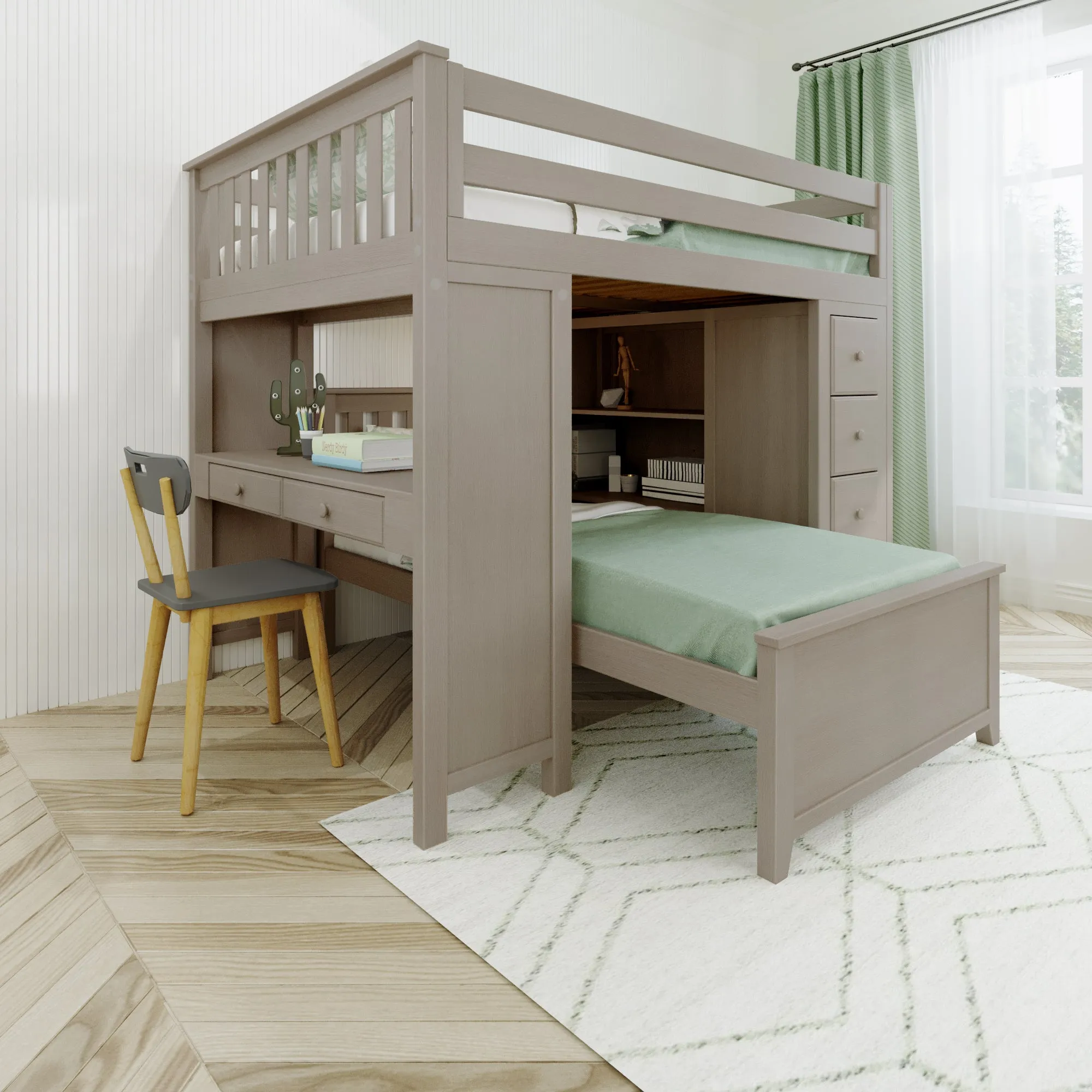 Jackpot Deluxe Buxton Full over Twin L-Shape Bunk with Staircase   Desk   Storage