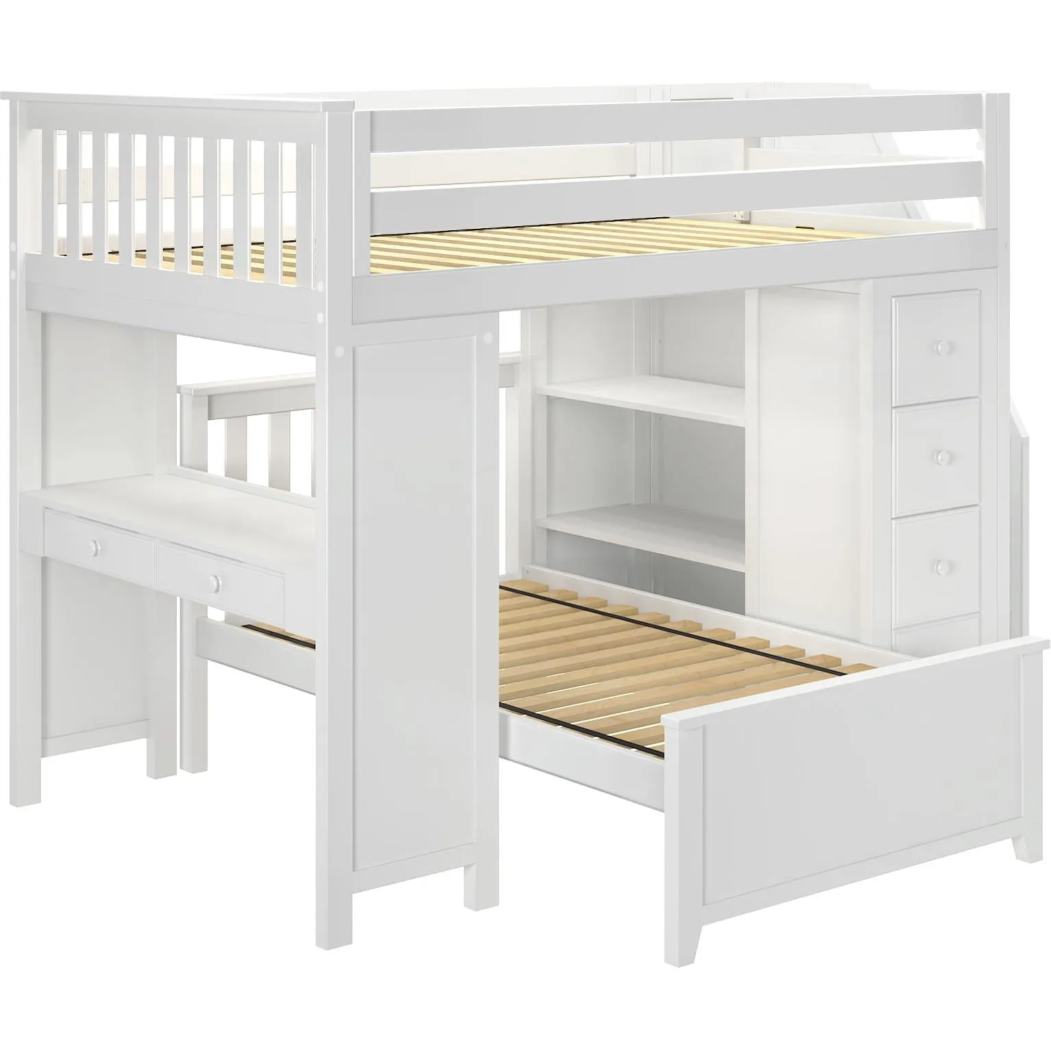Jackpot Deluxe Buxton Full over Twin L-Shape Bunk with Staircase   Desk   Storage