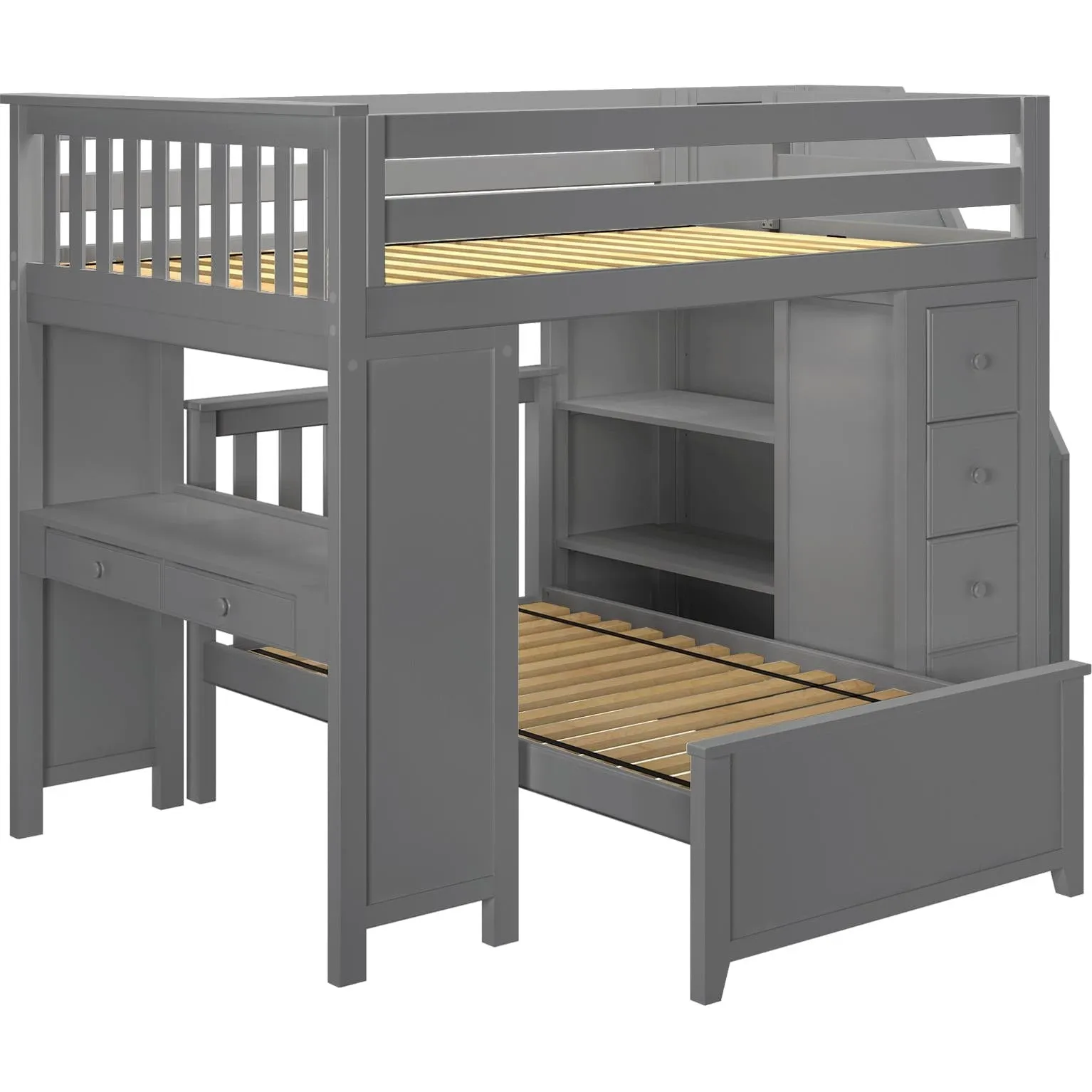 Jackpot Deluxe Buxton Full over Twin L-Shape Bunk with Staircase   Desk   Storage