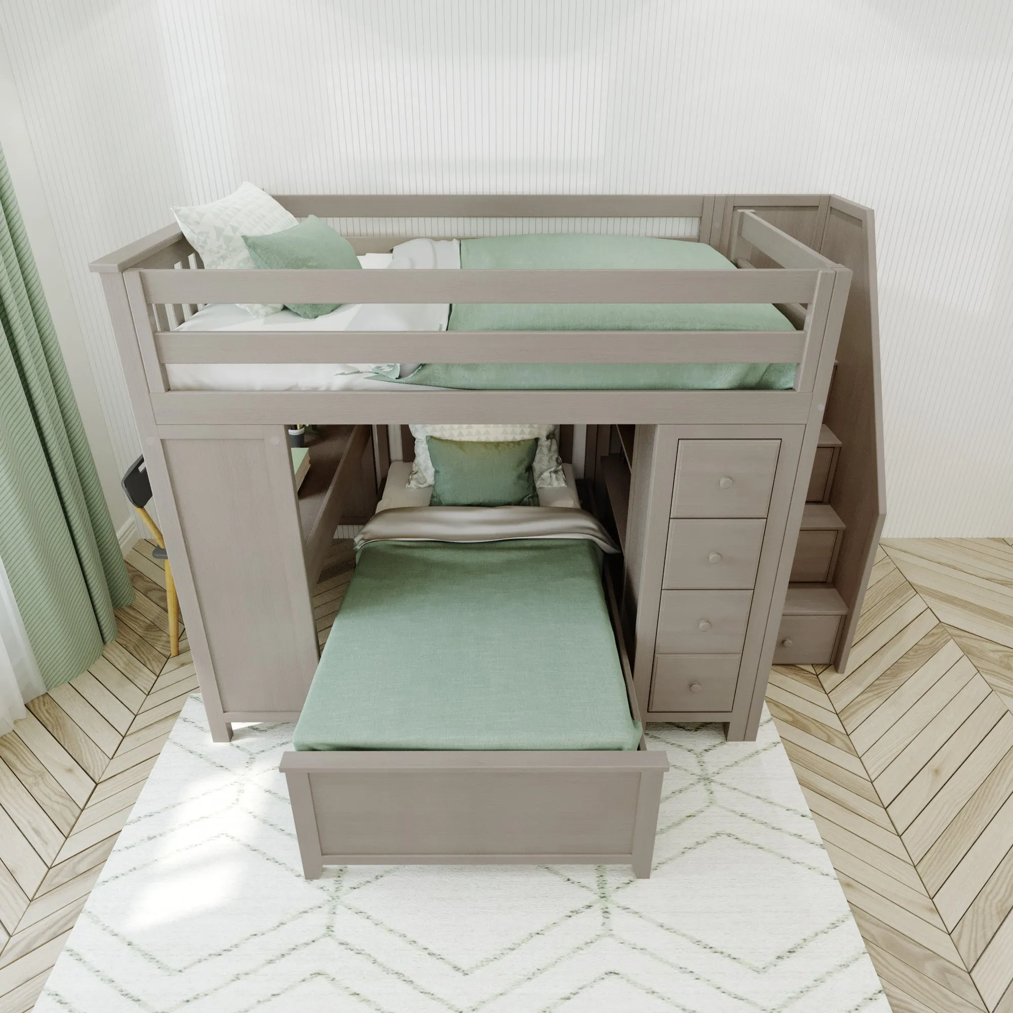 Jackpot Deluxe Buxton Full over Twin L-Shape Bunk with Staircase   Desk   Storage