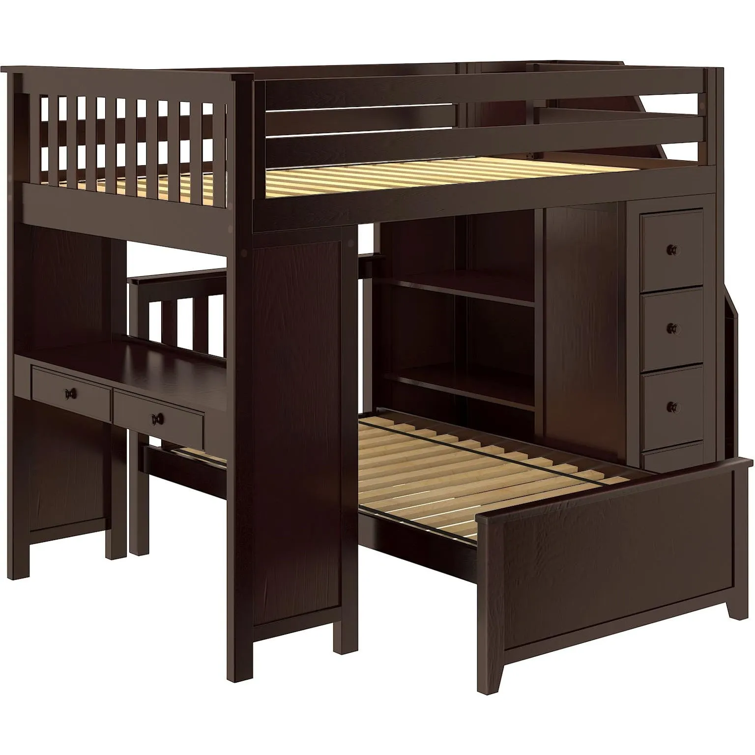 Jackpot Deluxe Buxton Full over Twin L-Shape Bunk with Staircase   Desk   Storage