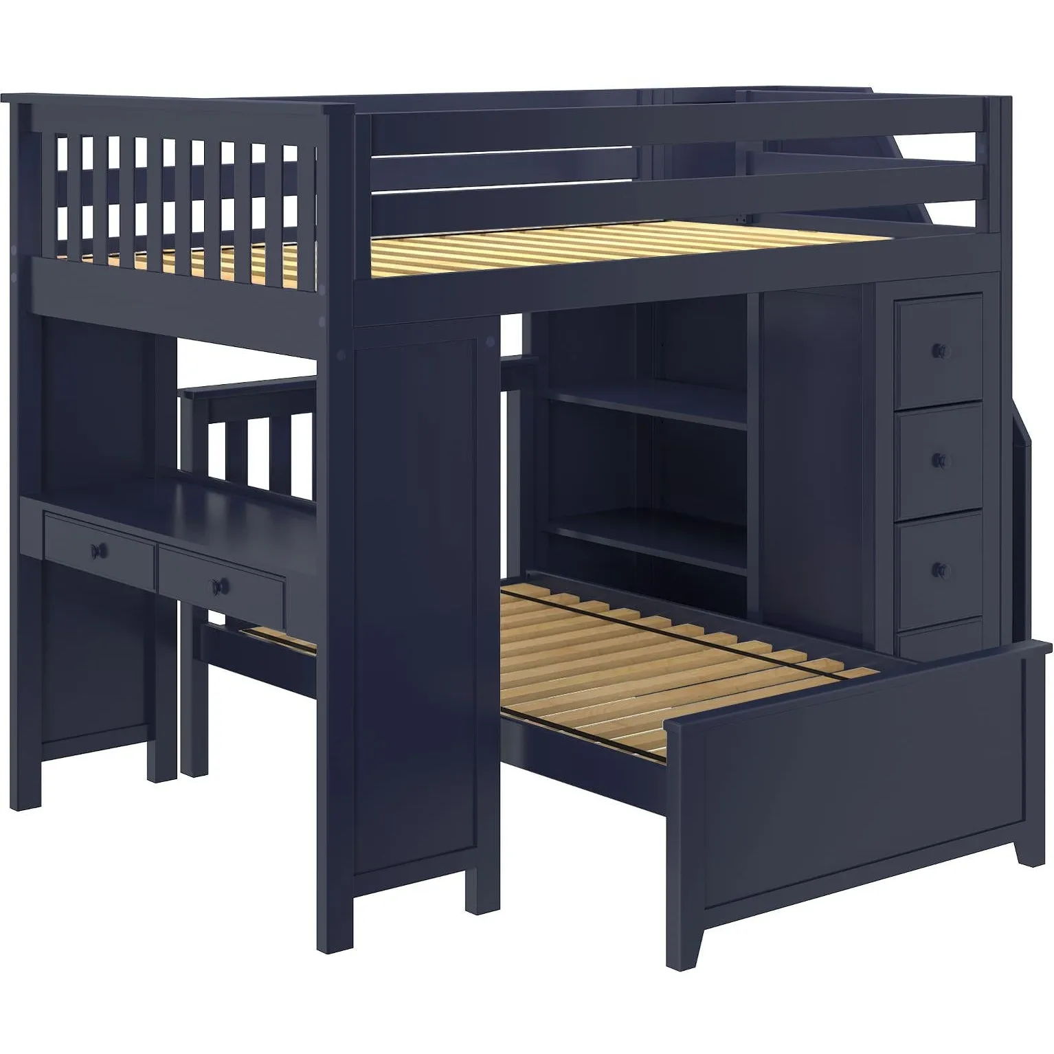 Jackpot Deluxe Buxton Full over Twin L-Shape Bunk with Staircase   Desk   Storage