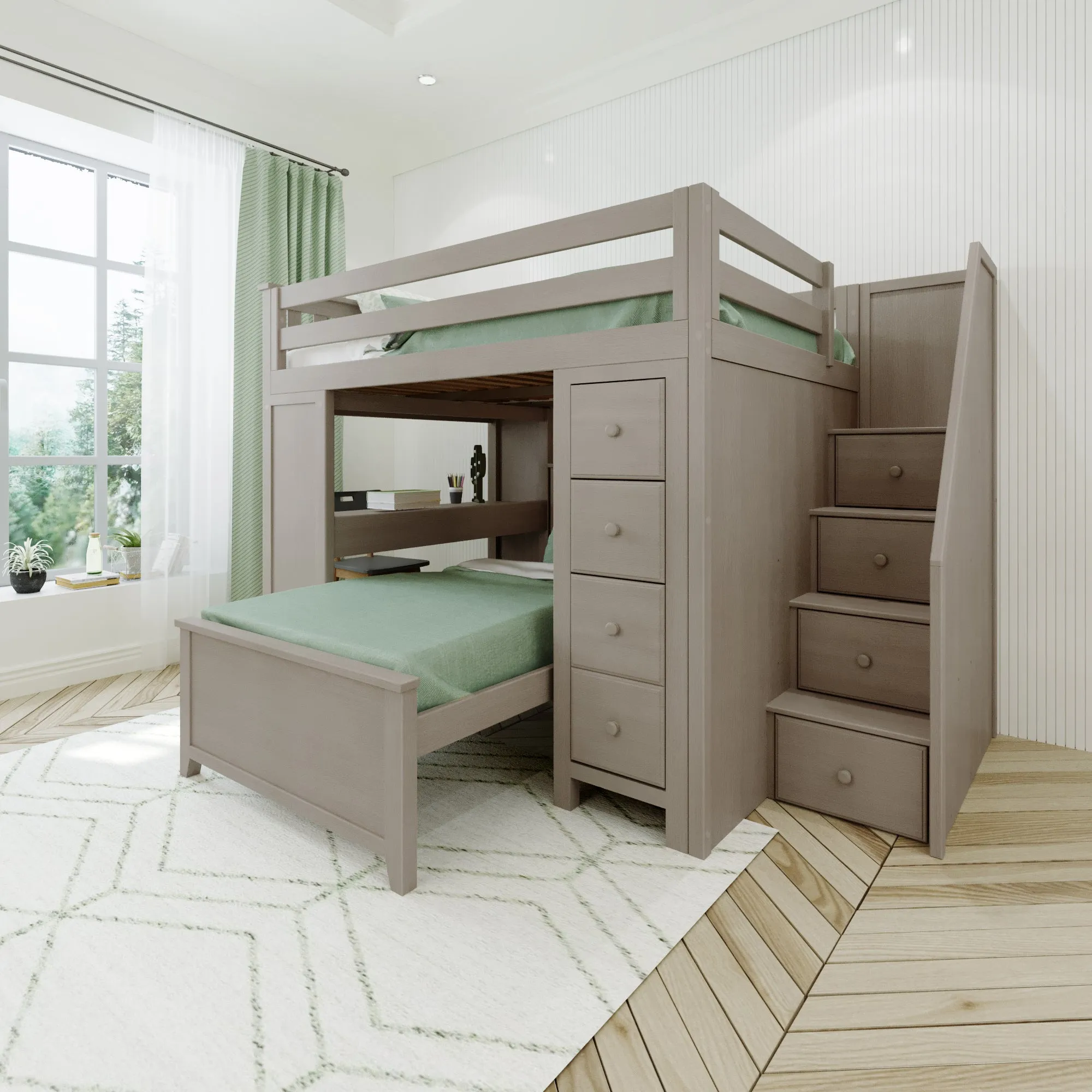 Jackpot Deluxe Buxton Full over Twin L-Shape Bunk with Staircase   Desk   Storage