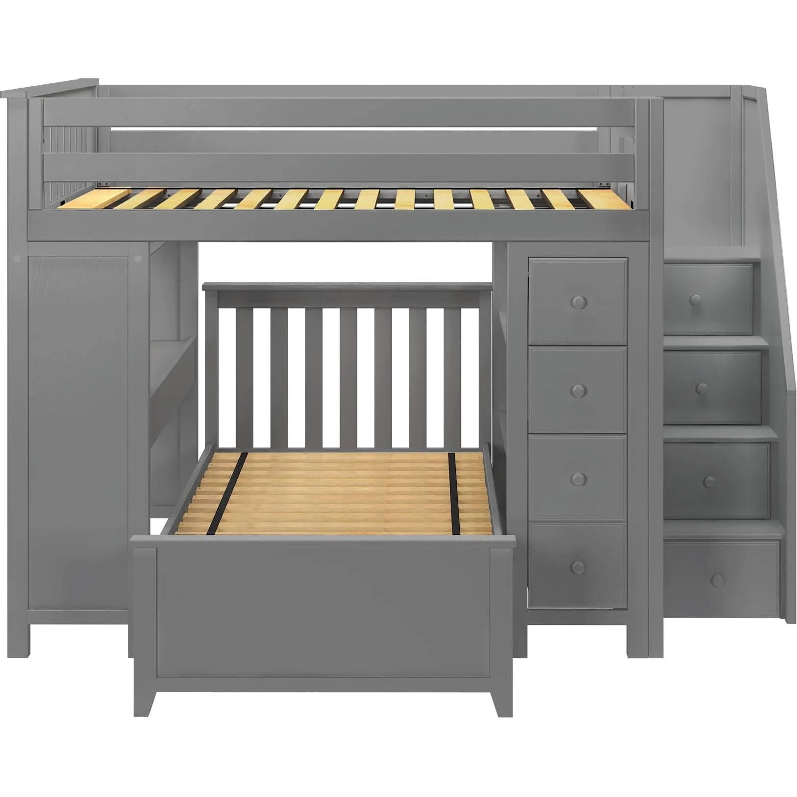 Jackpot Deluxe Buxton Full over Twin L-Shape Bunk with Staircase   Desk   Storage
