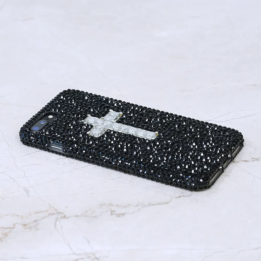 Jet Black Crystals with Clear Cross Design (style 903)