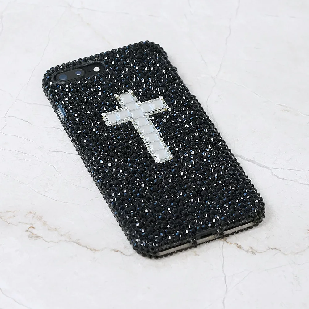Jet Black Crystals with Clear Cross Design (style 903)