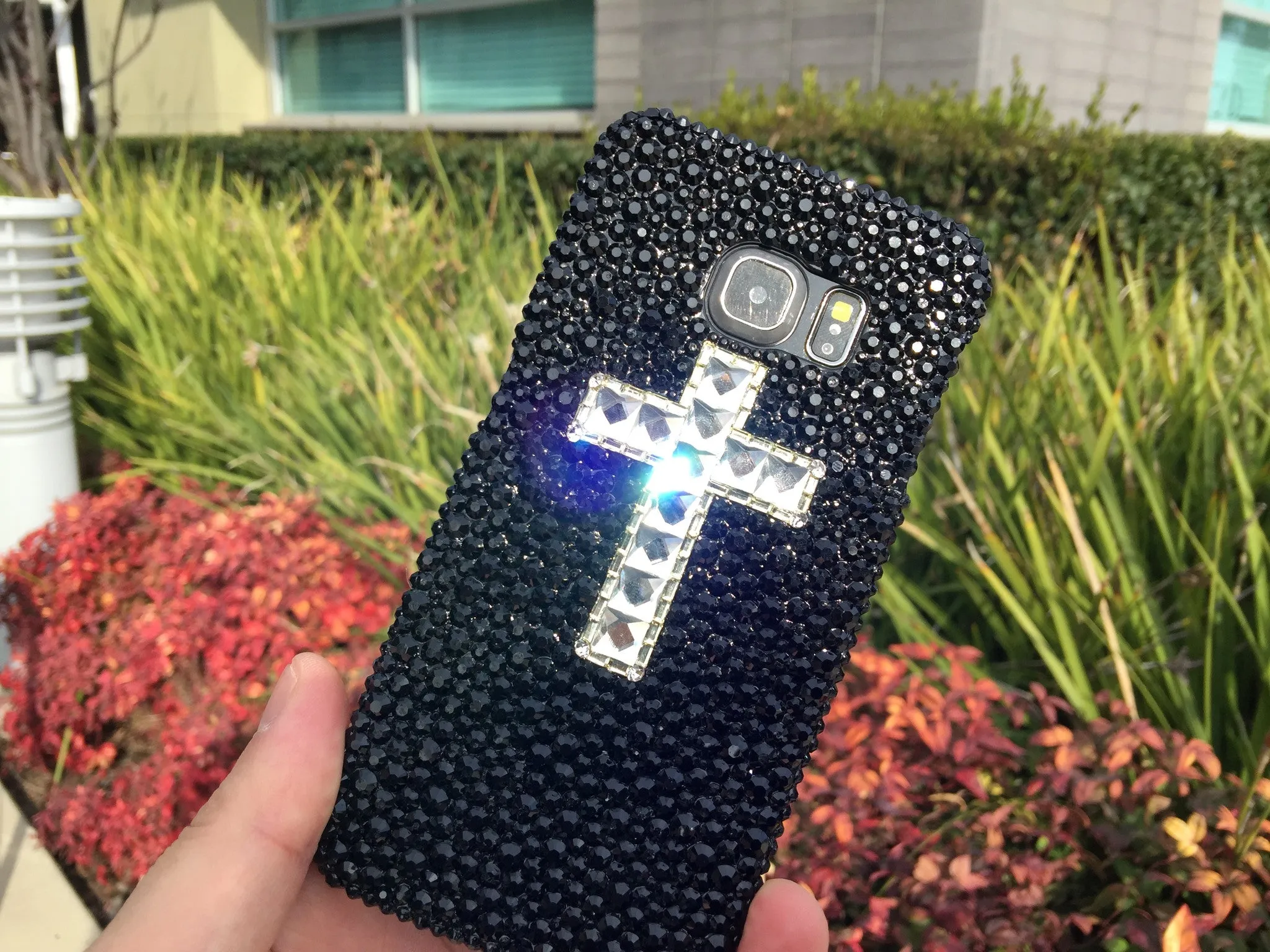 Jet Black Crystals with Clear Cross Design (style 903)