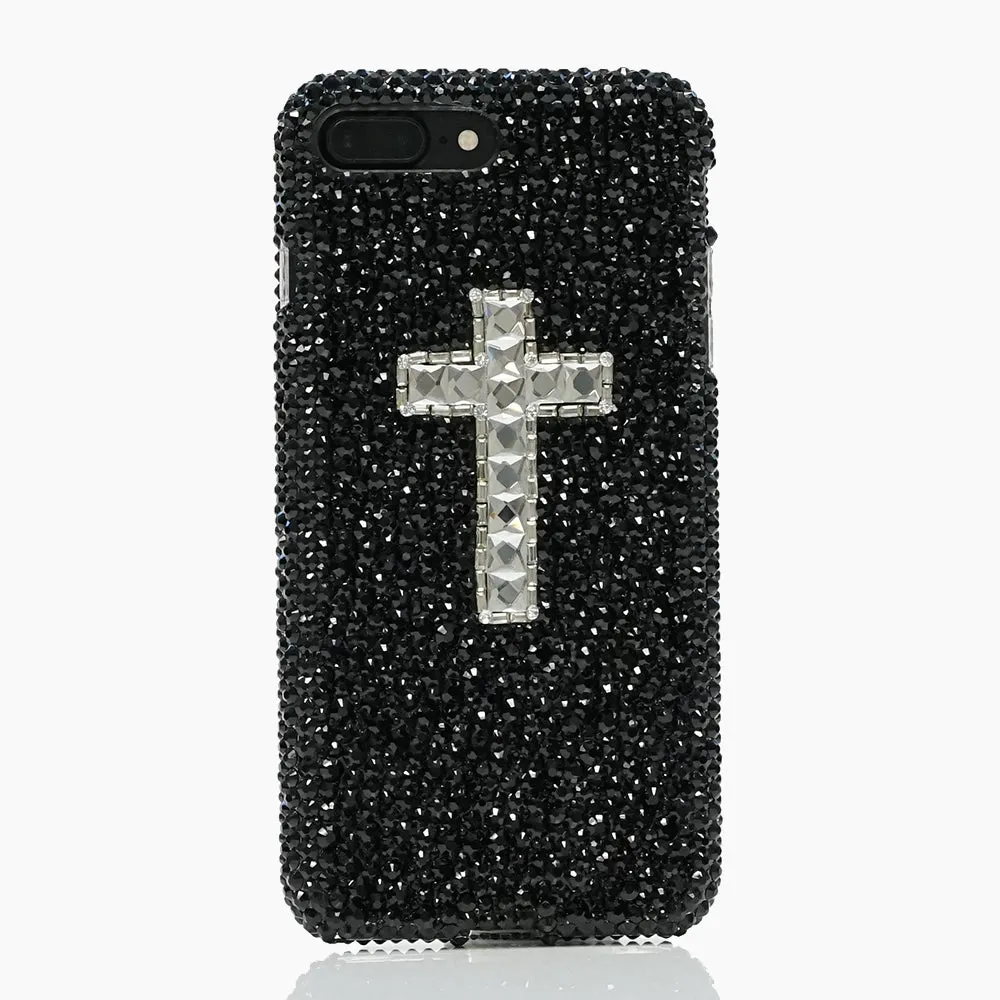 Jet Black Crystals with Clear Cross Design (style 903)
