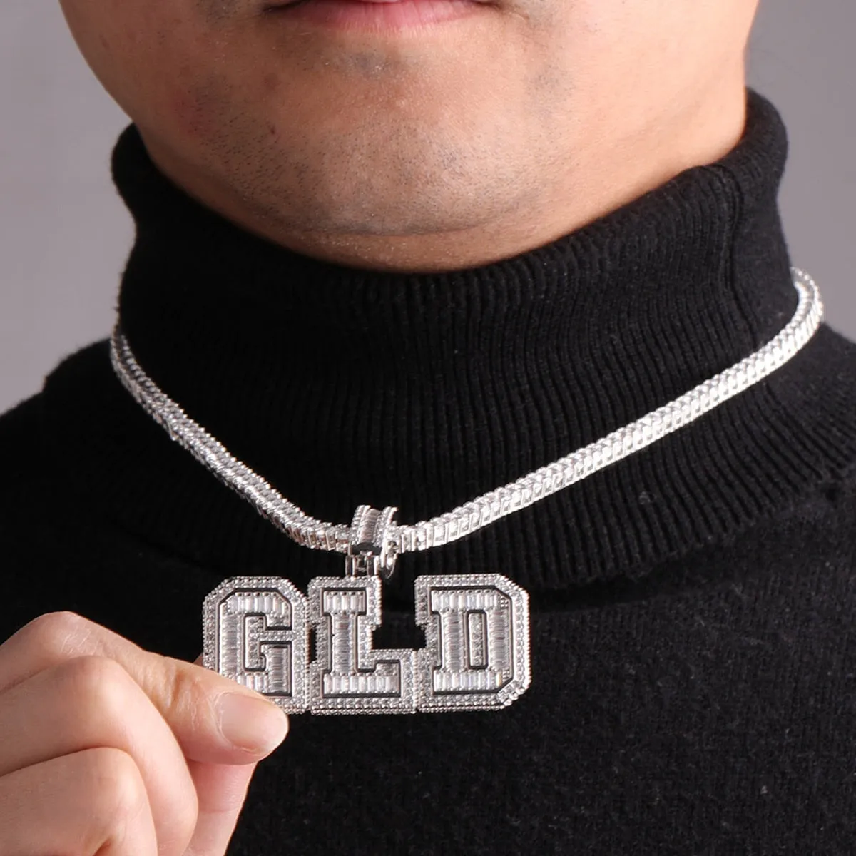 Men's 3D Athletic Letter Custom Name Necklace