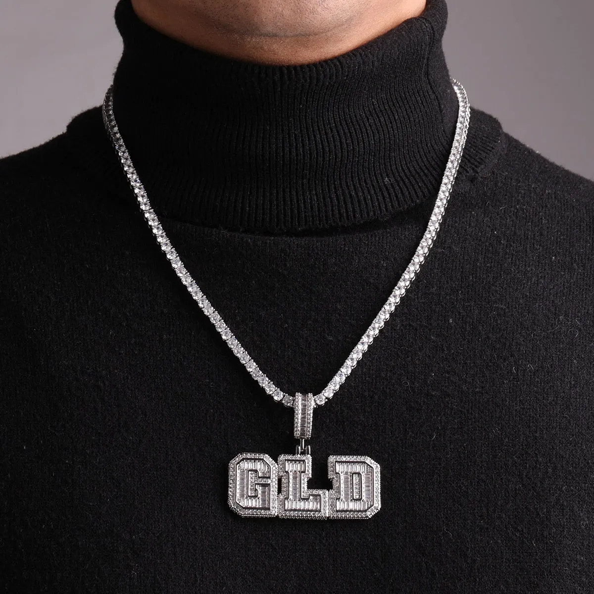 Men's 3D Athletic Letter Custom Name Necklace
