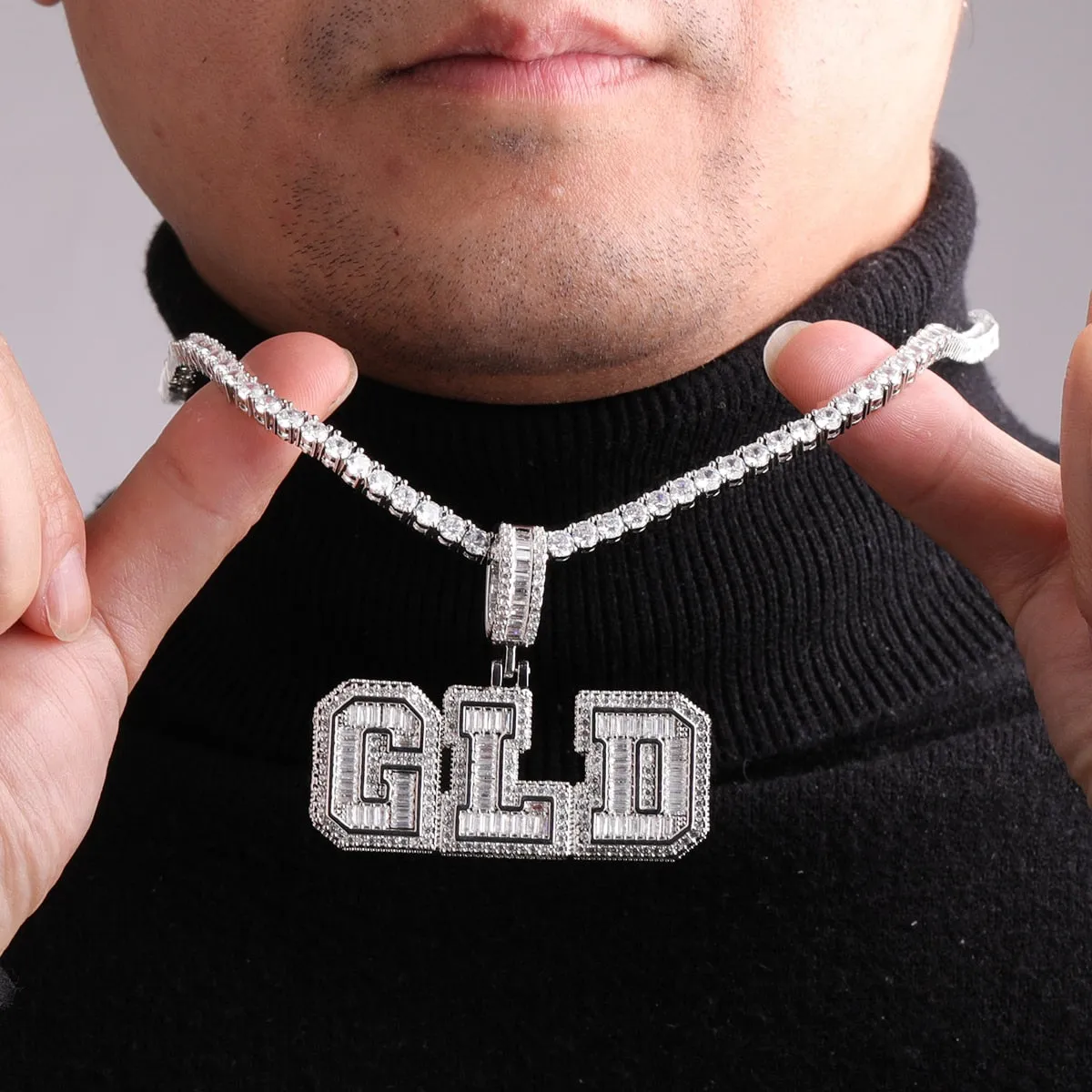 Men's 3D Athletic Letter Custom Name Necklace