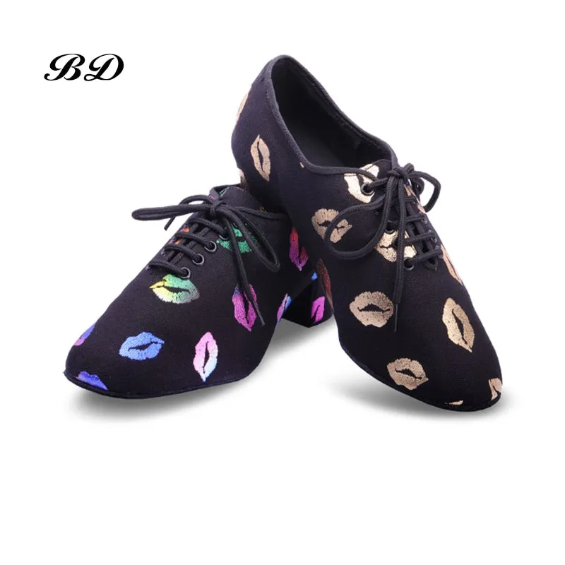 NEW Red lips Latin Dance Shoes Sneakers WOMEN SHOES Jazz Modern Shoe GIRL Non-slip Soft Sole  Heel 5 cmP BD T1-B Ballroom