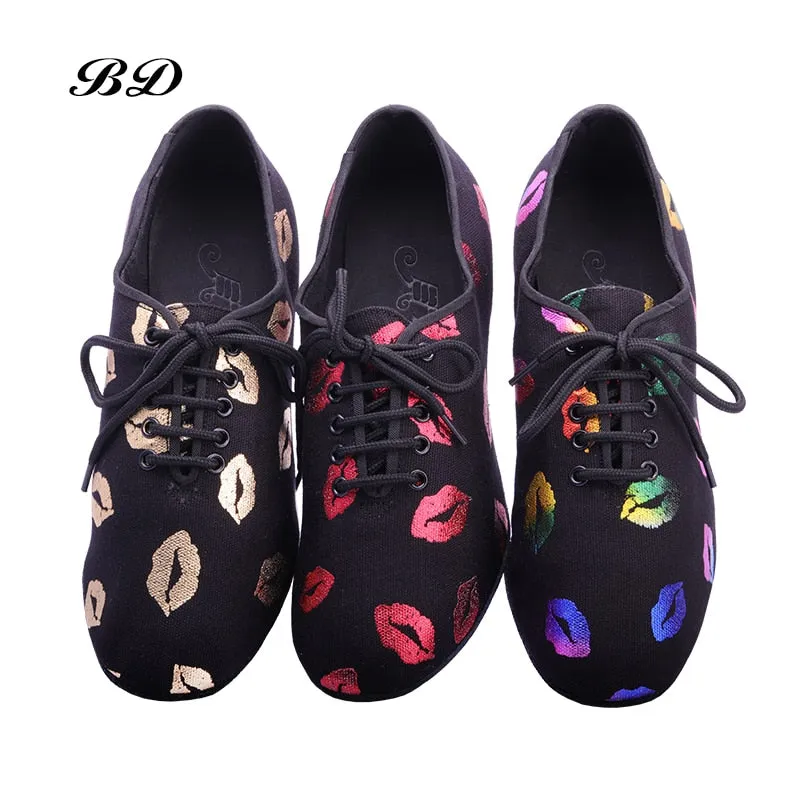 NEW Red lips Latin Dance Shoes Sneakers WOMEN SHOES Jazz Modern Shoe GIRL Non-slip Soft Sole  Heel 5 cmP BD T1-B Ballroom