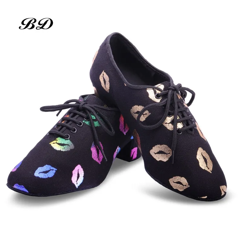 NEW Red lips Latin Dance Shoes Sneakers WOMEN SHOES Jazz Modern Shoe GIRL Non-slip Soft Sole  Heel 5 cmP BD T1-B Ballroom