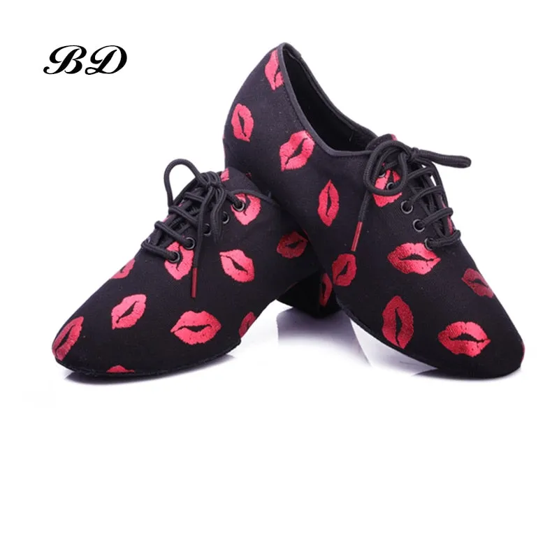 NEW Red lips Latin Dance Shoes Sneakers WOMEN SHOES Jazz Modern Shoe GIRL Non-slip Soft Sole  Heel 5 cmP BD T1-B Ballroom