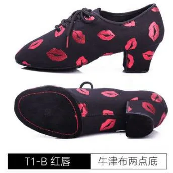 NEW Red lips Latin Dance Shoes Sneakers WOMEN SHOES Jazz Modern Shoe GIRL Non-slip Soft Sole  Heel 5 cmP BD T1-B Ballroom