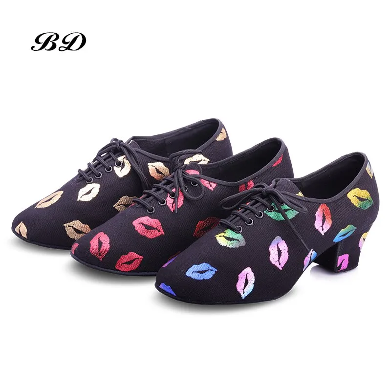 NEW Red lips Latin Dance Shoes Sneakers WOMEN SHOES Jazz Modern Shoe GIRL Non-slip Soft Sole  Heel 5 cmP BD T1-B Ballroom